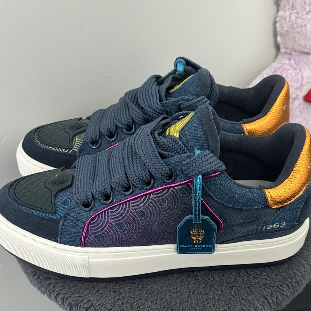 Kurt Geiger Blue and Gold Sneakers with Suede and Mesh